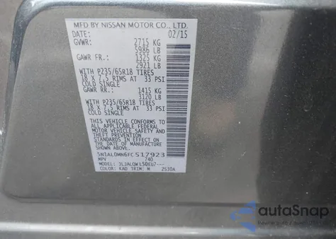 2015 Infiniti Qx60 from USA, damaged, VIN 5N1AL0MN6FC517923